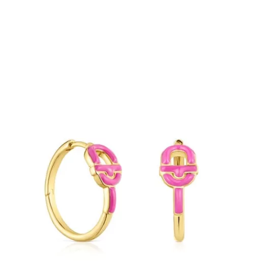 Outlet Short Hoop earrings with 18kt gold plating over silver and fuchsia-colored motif MANIFESTO Silver Earrings | Hoop Earrings