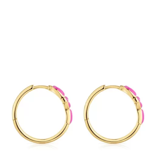 Outlet Short Hoop earrings with 18kt gold plating over silver and fuchsia-colored motif MANIFESTO Silver Earrings | Hoop Earrings