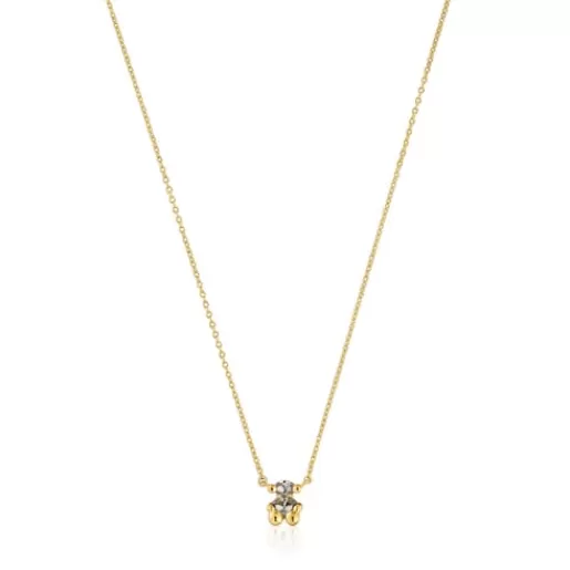 Outlet Short 18kt gold plating over silver bear motif Necklace with laboratory-grown green spinel Color Bear LGG Short Necklaces