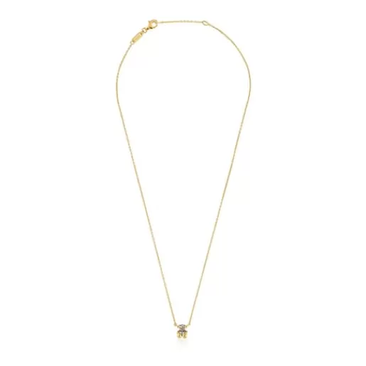 Outlet Short 18kt gold plating over silver bear motif Necklace with laboratory-grown green spinel Color Bear LGG Short Necklaces