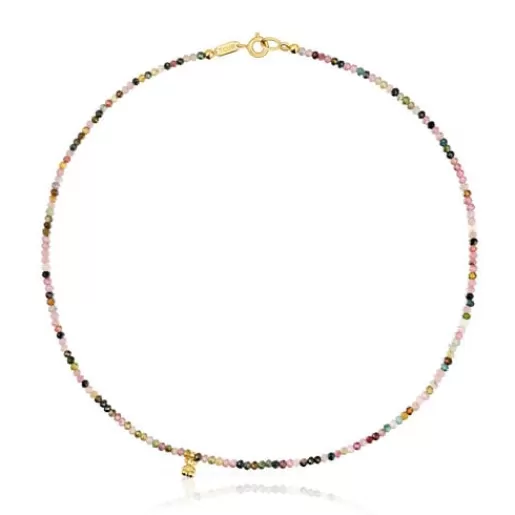 Cheap Short 18kt gold plating over silver Necklace with tourmalines Bold Bear Silver Necklaces | Short Necklaces