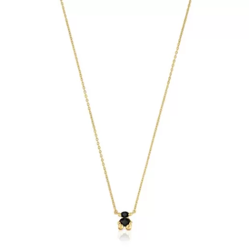 Cheap Short 18kt gold plating over silver with onyx bear motif Necklace Color Bear Short Necklaces