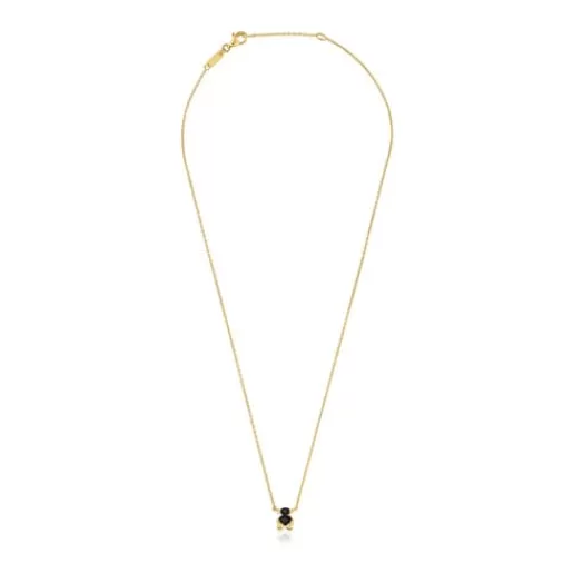 Cheap Short 18kt gold plating over silver with onyx bear motif Necklace Color Bear Short Necklaces