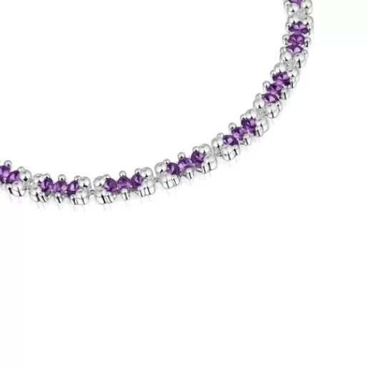 Cheap Short silver bear motif Necklace with lilac lab-grown sapphires Color Bear LGG Short Necklaces