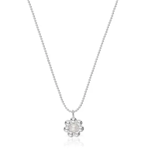 Outlet Short silver flower and cultured pearl Necklace Sugar Party Silver Necklaces | Short Necklaces