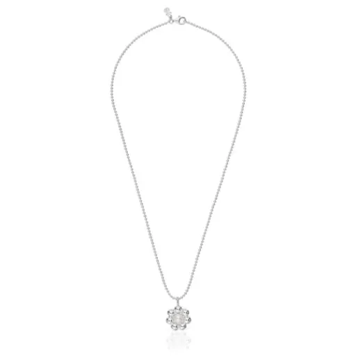 Outlet Short silver flower and cultured pearl Necklace Sugar Party Silver Necklaces | Short Necklaces