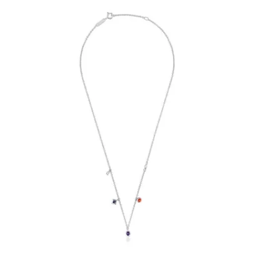 Sale Short silver Necklace with gemstones and cultured pearl Basic Colors Silver Necklaces