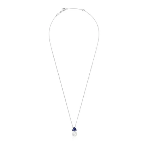 Cheap Short white gold Necklace with iolite and cultured pearl Ivette Short Necklaces
