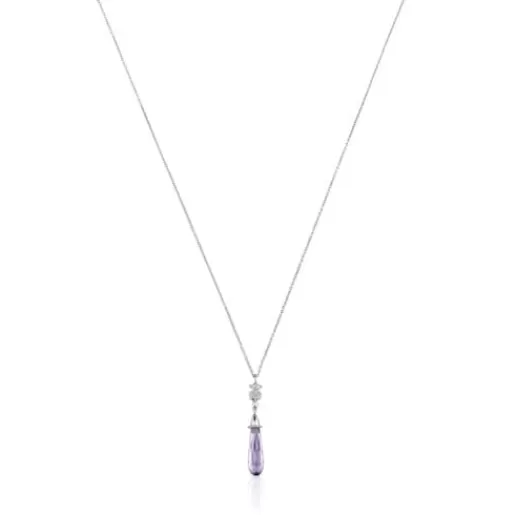 Outlet Short white-gold bear Necklace with diamonds and amethyst Grain Gold Necklaces | Short Necklaces