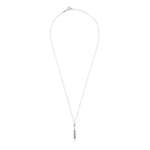 Outlet Short white-gold bear Necklace with diamonds and amethyst Grain Gold Necklaces | Short Necklaces