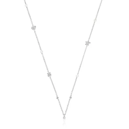 Outlet Short white-gold Necklace with diamonds, cultured pearls and motifs Grain Gold Necklaces | Short Necklaces