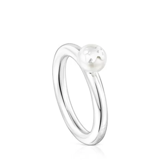 Cheap Silver and Pearl Icon Pearl Ring with Bear motif Silver Rings | Small Rings