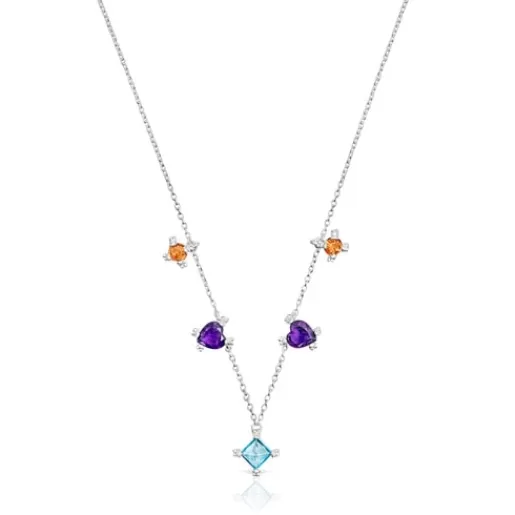 Clearance Choker with gemstones Color Pills Silver Necklaces
