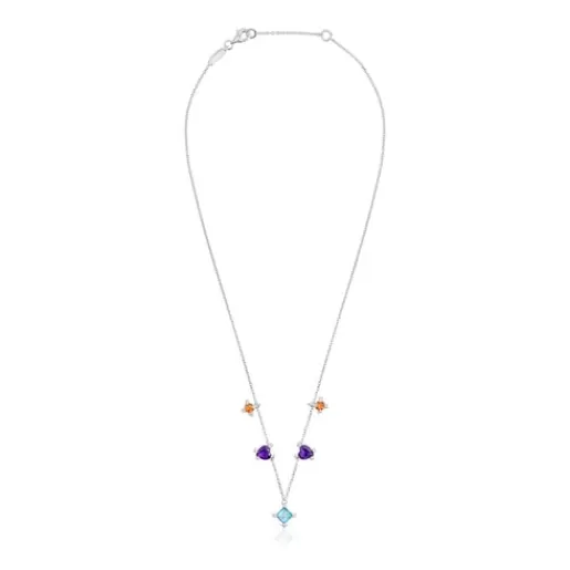 Clearance Choker with gemstones Color Pills Silver Necklaces