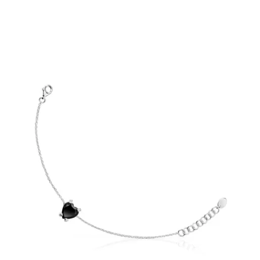 New Silver Color Pills Heart bracelet with onyx Silver Bracelets | Chain Bracelets