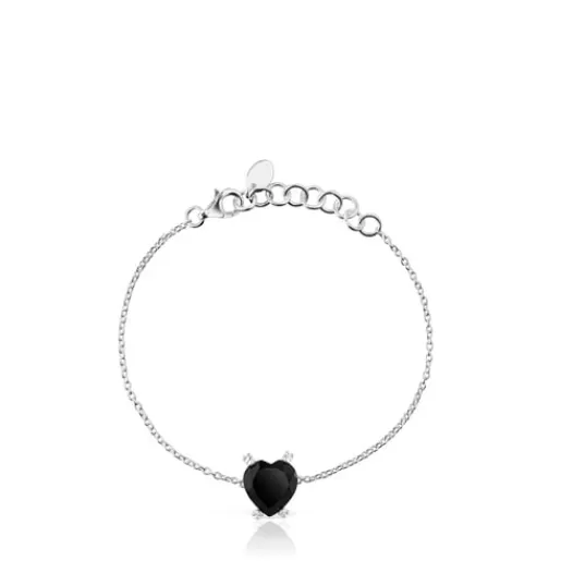 New Silver Color Pills Heart bracelet with onyx Silver Bracelets | Chain Bracelets