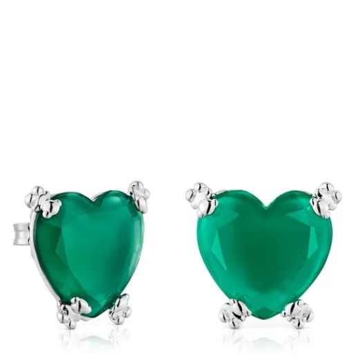 Online Color Pills Heart earrings with treated chalcedony Silver Earrings