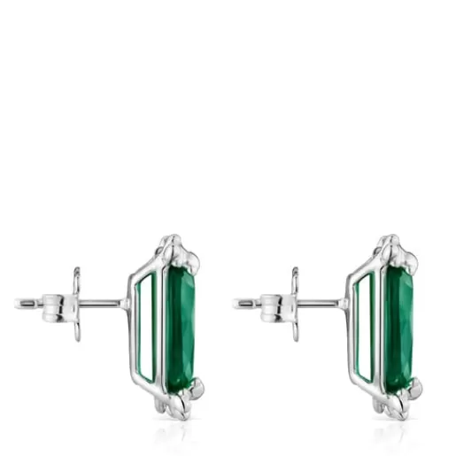 Online Color Pills Heart earrings with treated chalcedony Silver Earrings