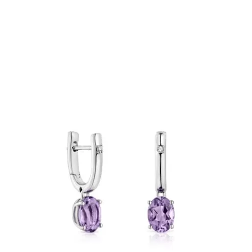 Online Hoop earrings with amethyst and diamonds Basic Colors Silver Earrings | Hoop Earrings
