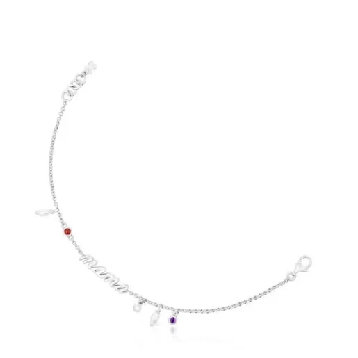 Outlet Silver Mama Bracelet with cultured pearls and gemstones Mama Silver Bracelets | Chain Bracelets