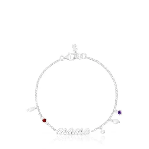 Outlet Silver Mama Bracelet with cultured pearls and gemstones Mama Silver Bracelets | Chain Bracelets