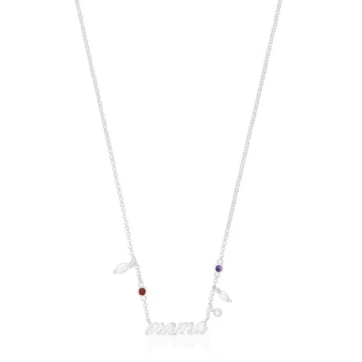 Outlet Mama Necklace with cultured pearls and gemstones Mama Silver Necklaces | Short Necklaces
