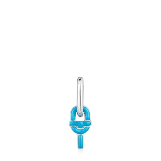 Outlet Silver single Hoop earring with blue motif pendant MANIFESTO Silver Earrings | Hoop Earrings