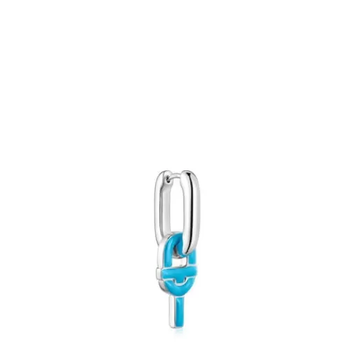Outlet Silver single Hoop earring with blue motif pendant MANIFESTO Silver Earrings | Hoop Earrings