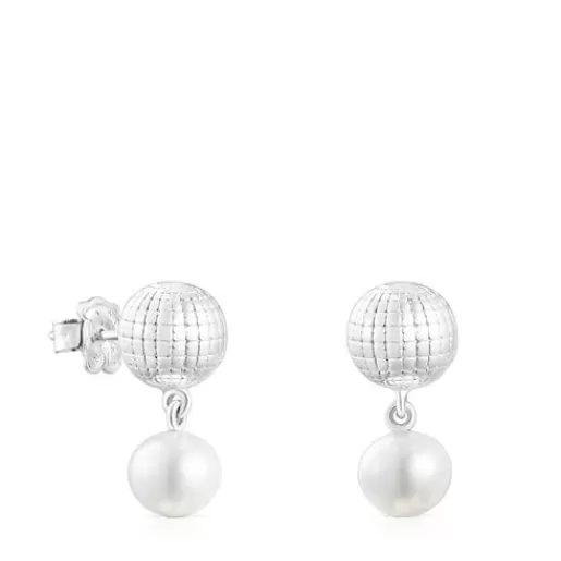 Sale Silver St. Tropez Disco bear ball Earrings with cultured pearl Silver Earrings