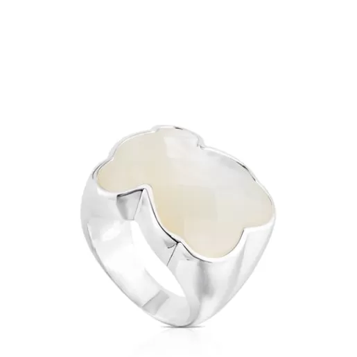 Sale Silver Color Ring with faceted mother-of-pearl Silver Rings | Medium Rings