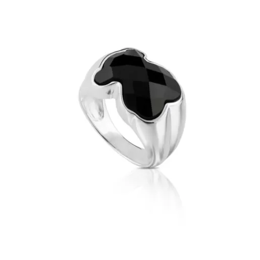 Sale Silver Color Ring with faceted Onyx 1,3cm. Silver Rings | Medium Rings