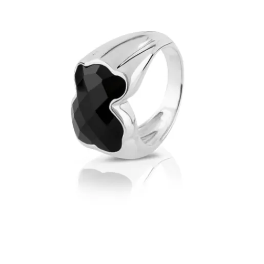 Sale Silver Color Ring with faceted Onyx 1,3cm. Silver Rings | Medium Rings
