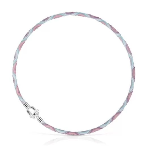Online MANIFESTO Elastic necklace/bracelet with pink and blue cord Silver Bracelets | Short Necklaces