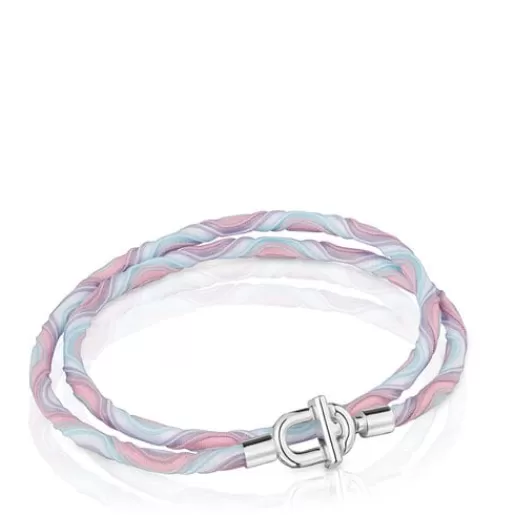 Online MANIFESTO Elastic necklace/bracelet with pink and blue cord Silver Bracelets | Short Necklaces