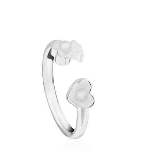 Cheap Silver Super Power Ring with Pearls Bear and Heart motifs Silver Rings | Small Rings
