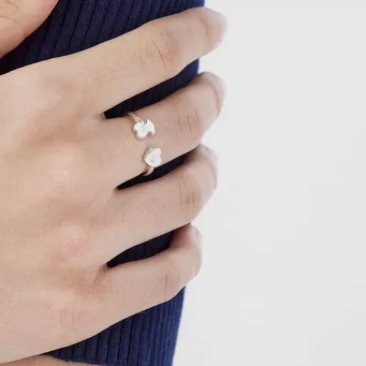 Cheap Silver Super Power Ring with Pearls Bear and Heart motifs Silver Rings | Small Rings