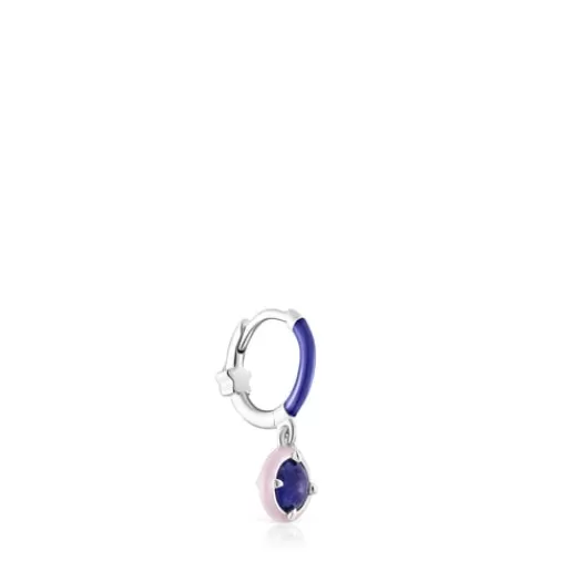 Online Silver Vibrant Colors Hoop earring with sodalite and enamel Silver Earrings | Hoop Earrings