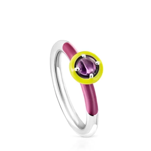 Cheap Silver Vibrant Colors Ring with amethyst and enamel Silver Rings | Small Rings