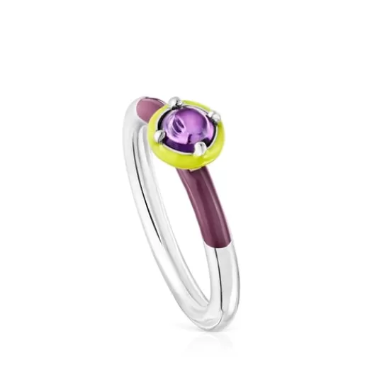 Cheap Silver Vibrant Colors Ring with amethyst and enamel Silver Rings | Small Rings