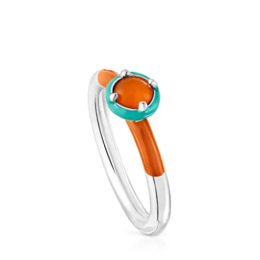 Cheap Silver Vibrant Colors Ring with carnelian and enamel Silver Rings | Small Rings