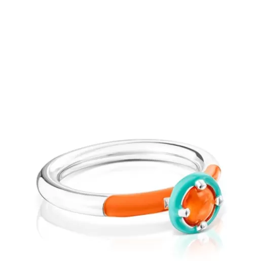 Cheap Silver Vibrant Colors Ring with carnelian and enamel Silver Rings | Small Rings