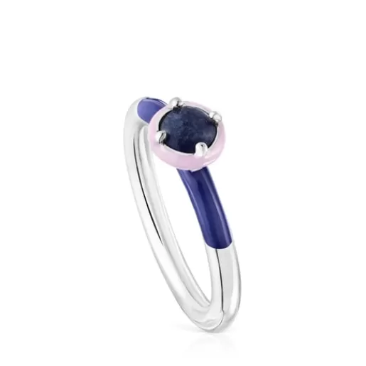 Cheap Silver Vibrant Colors Ring with sodalite and enamel Silver Rings | Small Rings