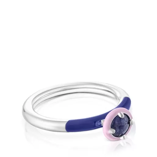 Cheap Silver Vibrant Colors Ring with sodalite and enamel Silver Rings | Small Rings