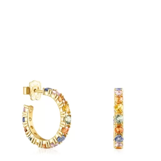 Online Silver Vermeil Glaring Hoop earrings with multicolored Sapphires Silver Earrings | Hoop Earrings