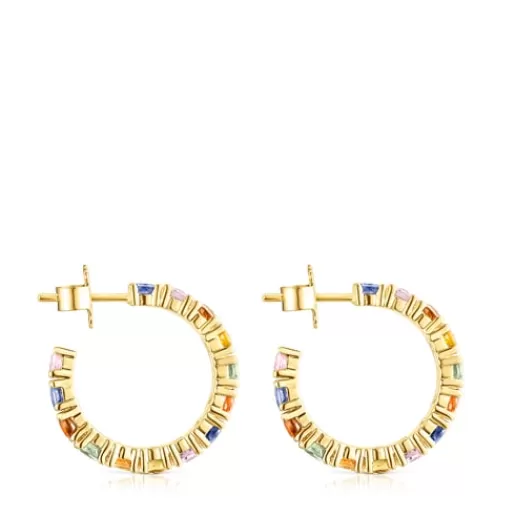 Online Silver Vermeil Glaring Hoop earrings with multicolored Sapphires Silver Earrings | Hoop Earrings