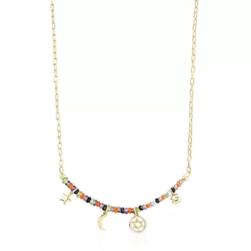 Sale Silver vermeil Magic Nature Necklace with four charms and gemstones Silver Necklaces | Short Necklaces