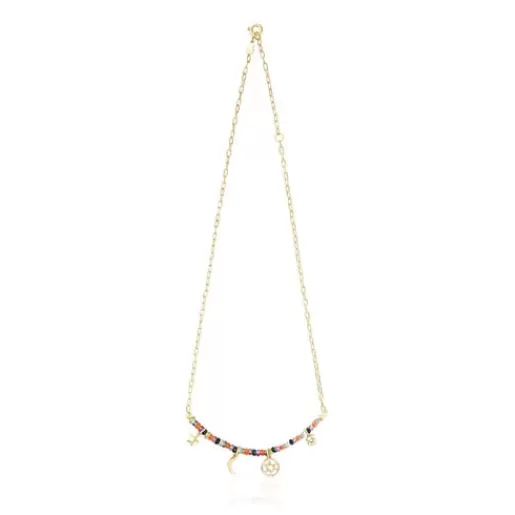 Sale Silver vermeil Magic Nature Necklace with four charms and gemstones Silver Necklaces | Short Necklaces