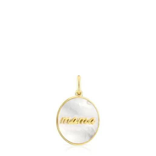 New Silver vermeil Mama Reversible medallion pendant with mother-of-pearl and rhodolite Mama Silver Pendants | Small Pendants