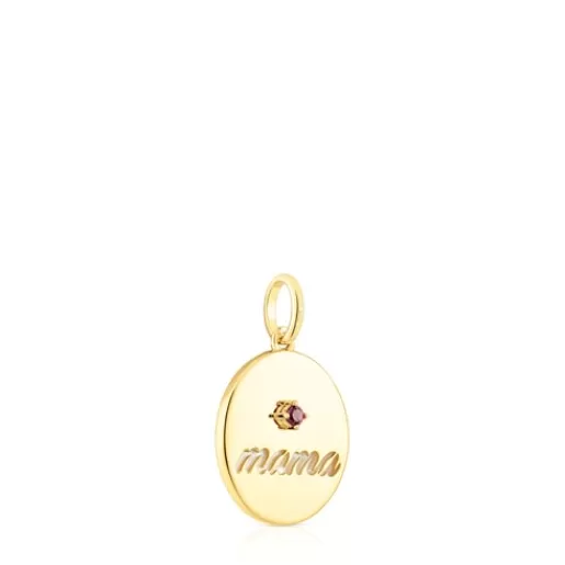 New Silver vermeil Mama Reversible medallion pendant with mother-of-pearl and rhodolite Mama Silver Pendants | Small Pendants