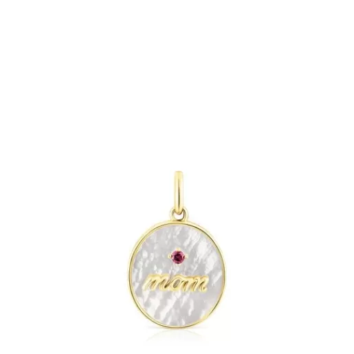 Cheap Silver vermeil Mom Medallion pendant with mother-of-pearl and rhodolite Mama Silver Pendants | Small Pendants